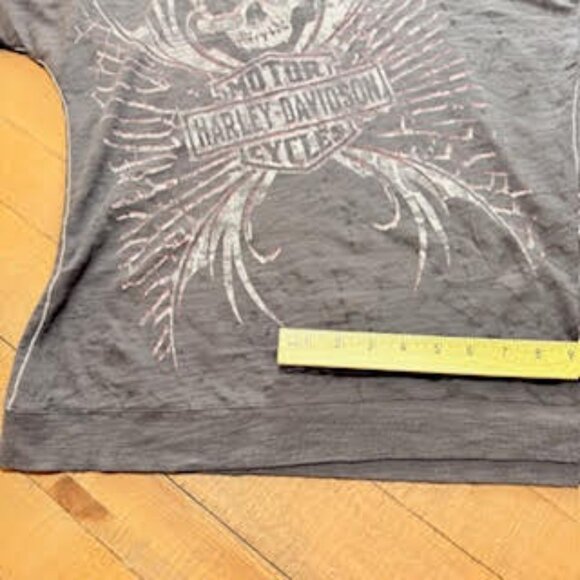 Harley-Davidson Skull Graphic Tee Black Distressed Biker Shirt Size Women's XL - Picture 12 of 13